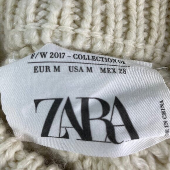 Zara White Cable Knit Sweater Black Lace Size M - Picture 2 of 4